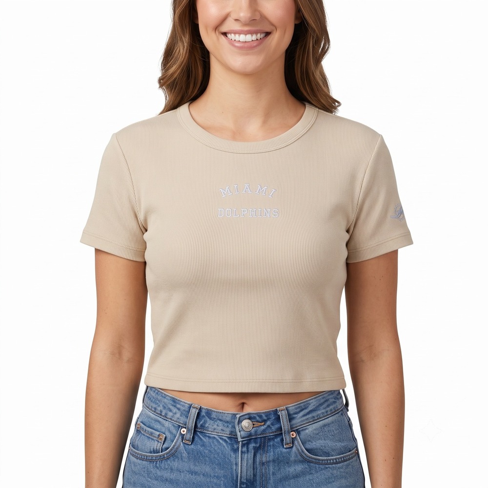 47 Brand NFL Miami Dolphins Ribbed T-Shirt Womens XL Mojave Beige New With Tags